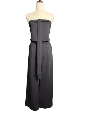 NWT Grace Karin Black Strapless Wide Leg Jumpsuit Stretchy Formal Evening Size M
